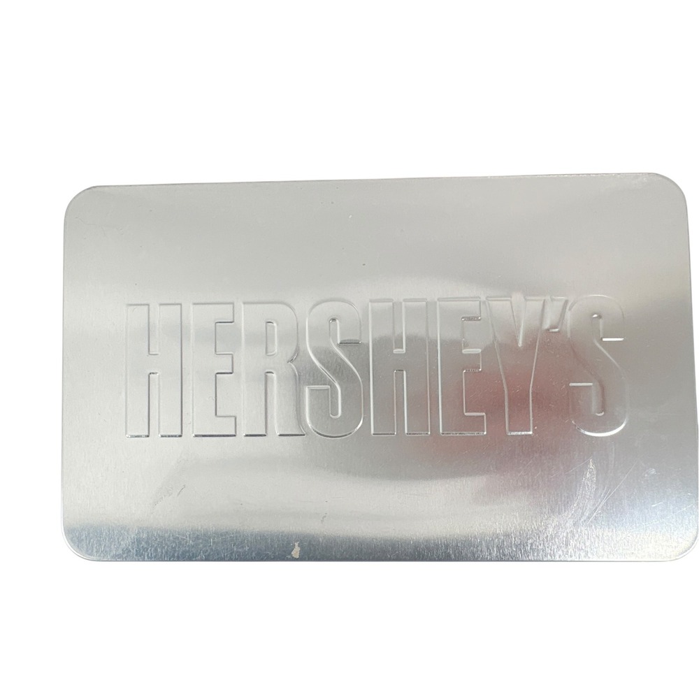 Hershey's Metal Storage Tin Unisex OS Silver Excellent Embossed Logo Rectangular